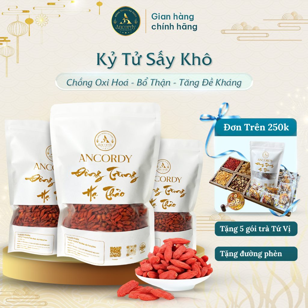 Kỷ Tử Đỏ (Câu Kỉ Tử) Sấy Khô Giúp Đẹp Da, Bổ Máu, Dễ Ngủ, Sáng Mắt, Không Chất Bảo Quản Ancordy