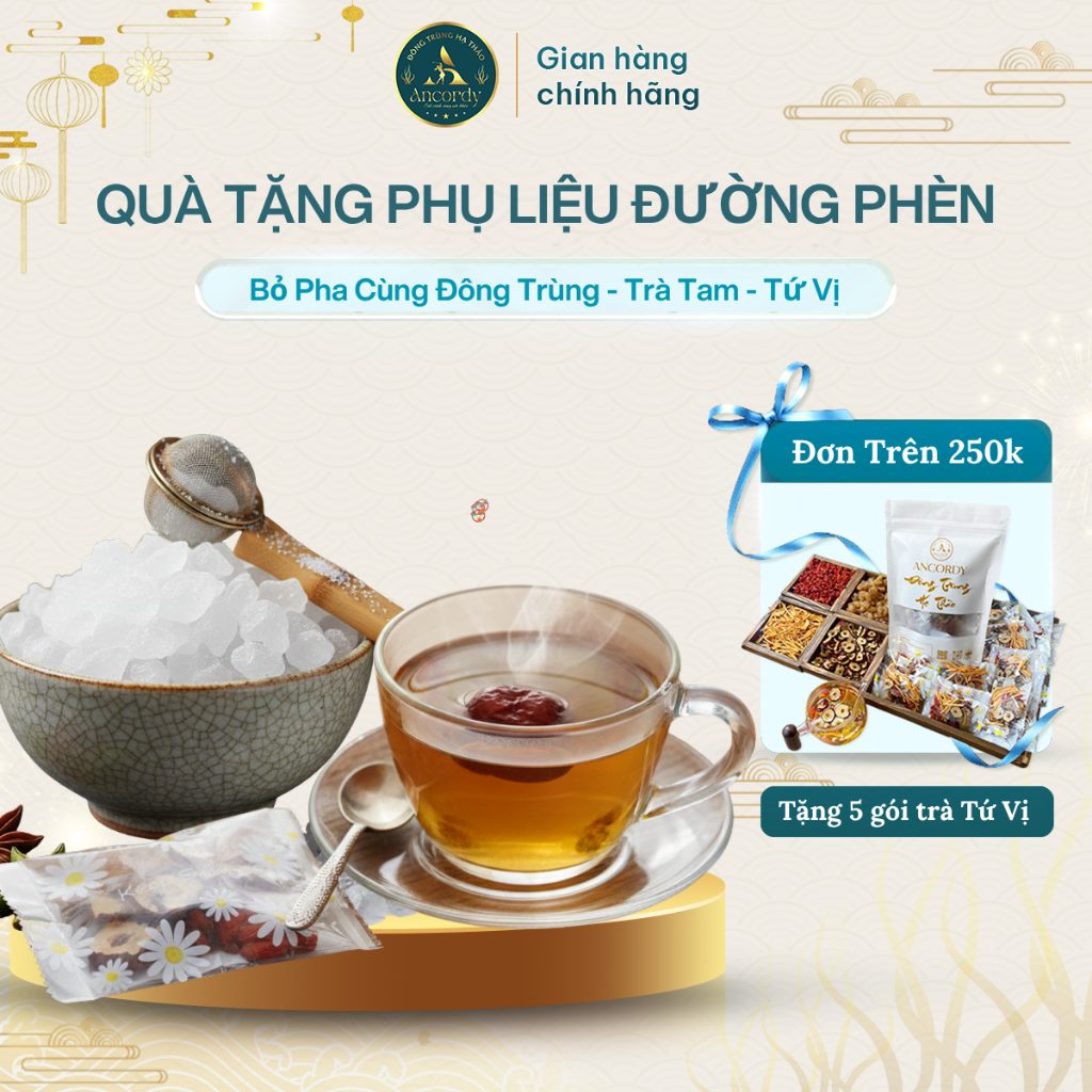 Phụ Liệu Pha Trà Tứ Vị Ancordy, Phụ Liệu 30 Viên Đường Phèn Dạng Viên Dùng Pha Trà Đông Trùng