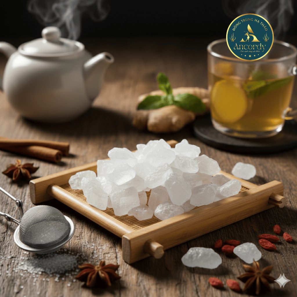 Phụ Liệu Pha Trà Tứ Vị Ancordy, Phụ Liệu 30 Viên Đường Phèn Dạng Viên Dùng Pha Trà Đông Trùng