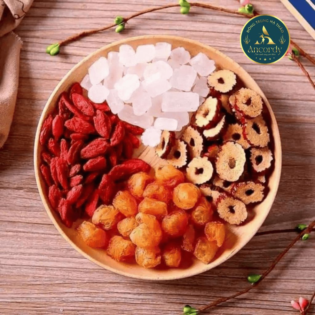 Phụ Liệu Pha Trà Tứ Vị Ancordy, Phụ Liệu 30 Viên Đường Phèn Dạng Viên Dùng Pha Trà Đông Trùng