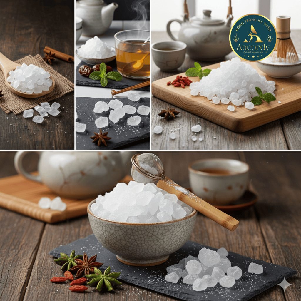 Phụ Liệu Pha Trà Tứ Vị Ancordy, Phụ Liệu 30 Viên Đường Phèn Dạng Viên Dùng Pha Trà Đông Trùng